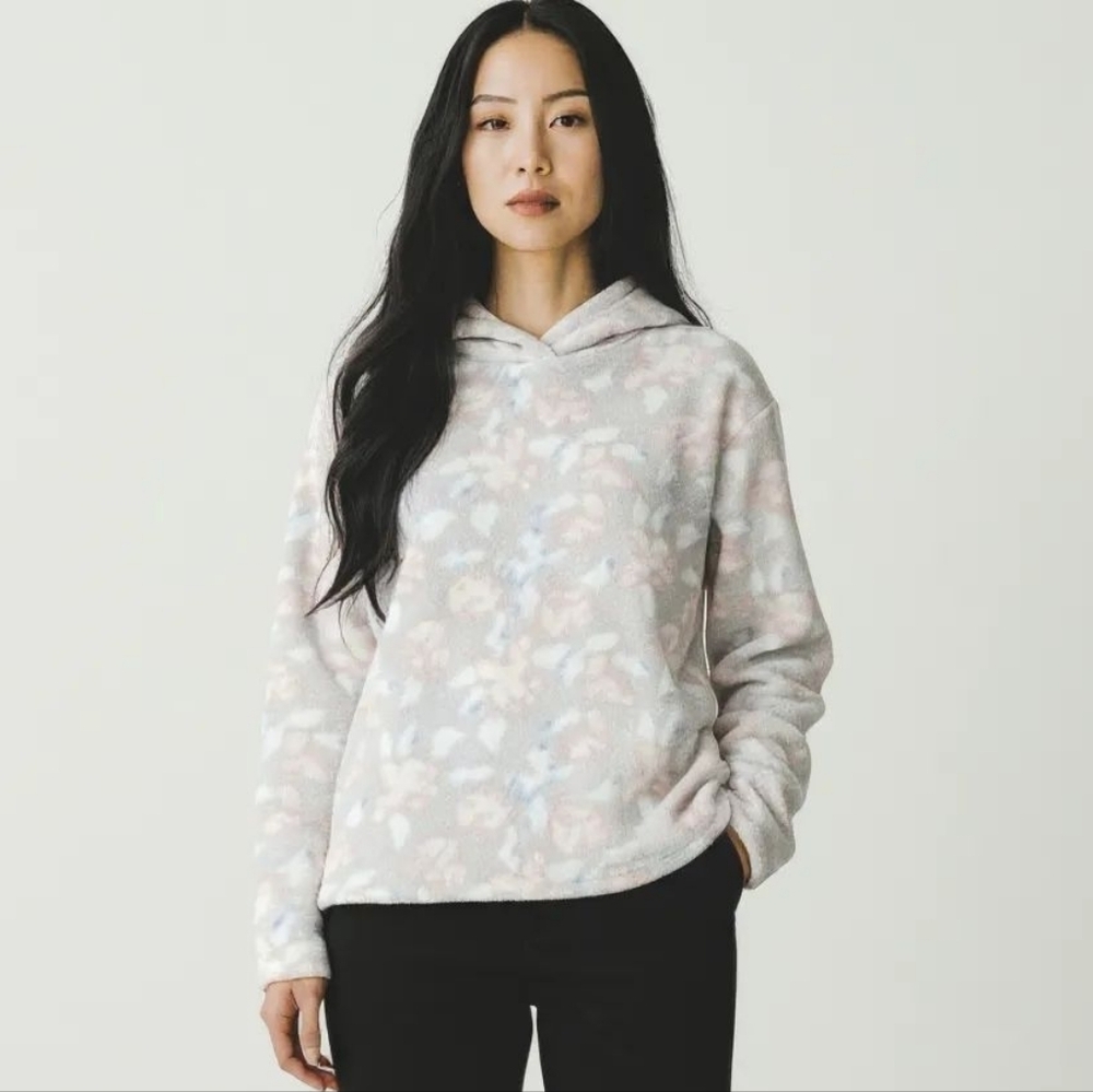 Caslon Soft Fleece Hoodie  Sweatshirt High Low Gray & Pink Medium